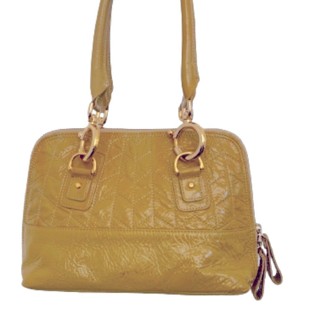 Goldenbleu Parker Quilted Yellow Patent Leather Shoulder Bag